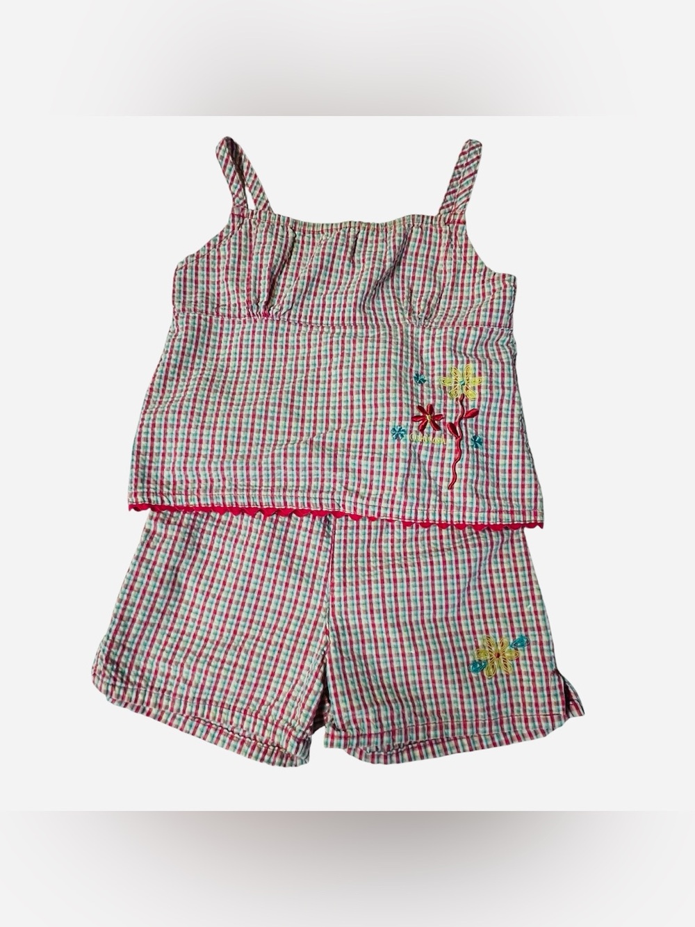 Vintage OshKosh B’Gosh Toddler Girl Gingham 2-Piece Tank Top and Shorts Set Sz 5